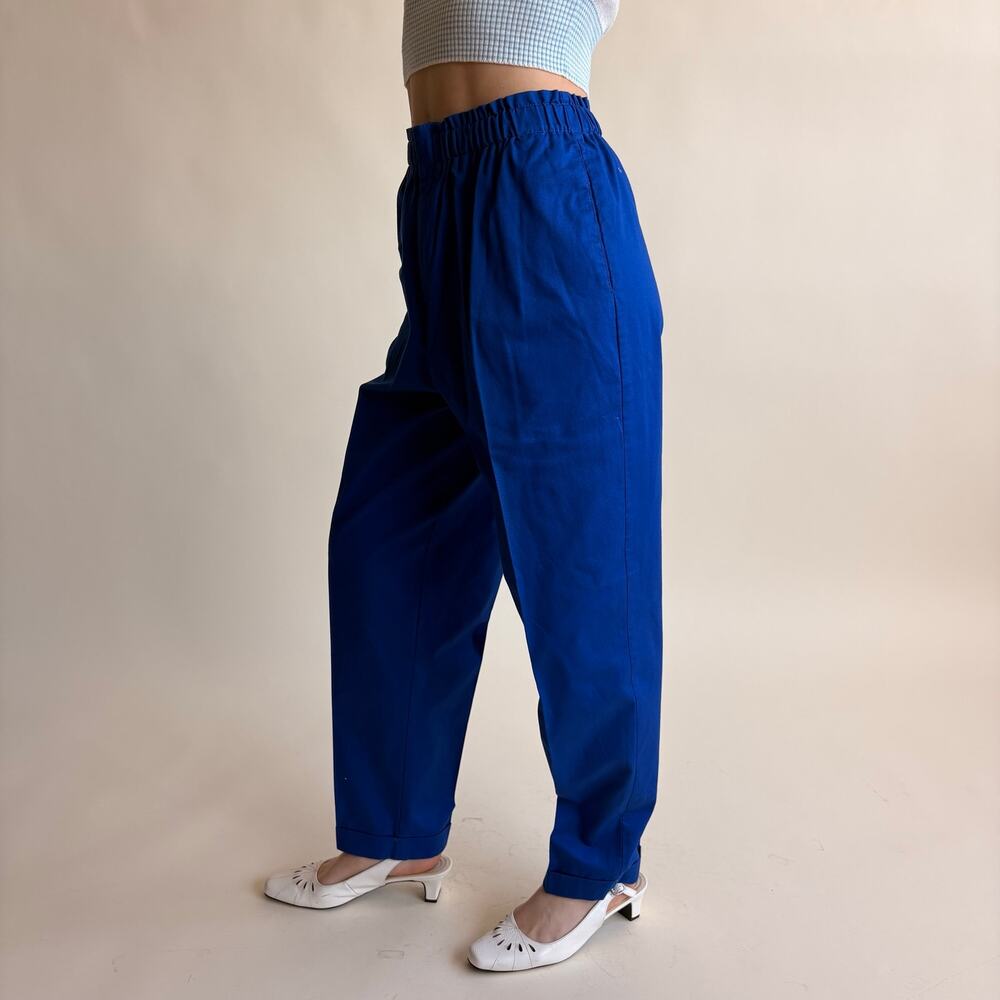 Carol Reed Brilliant Blue High-Waisted Trousers - Cotton, Elastic Waist, Size 4 - Picture 6 of 7